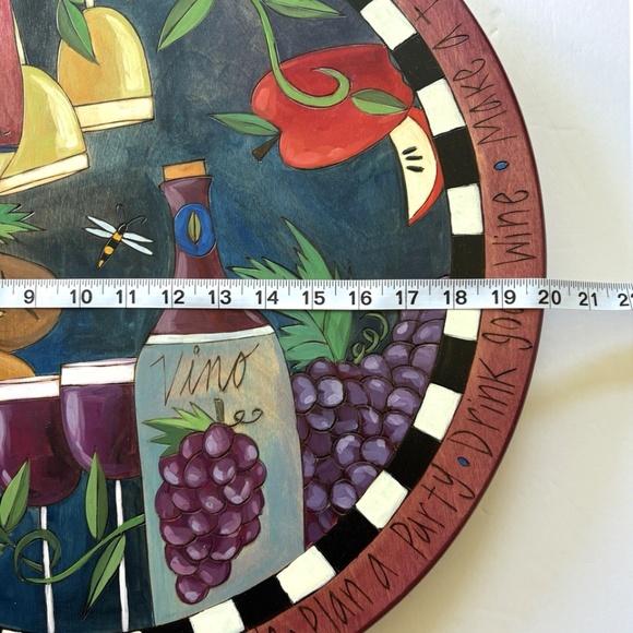 Sticks Handmade Lazy Susan 20" Wine and Cheese Wood Burned Hand Painted - Picture 9 of 10